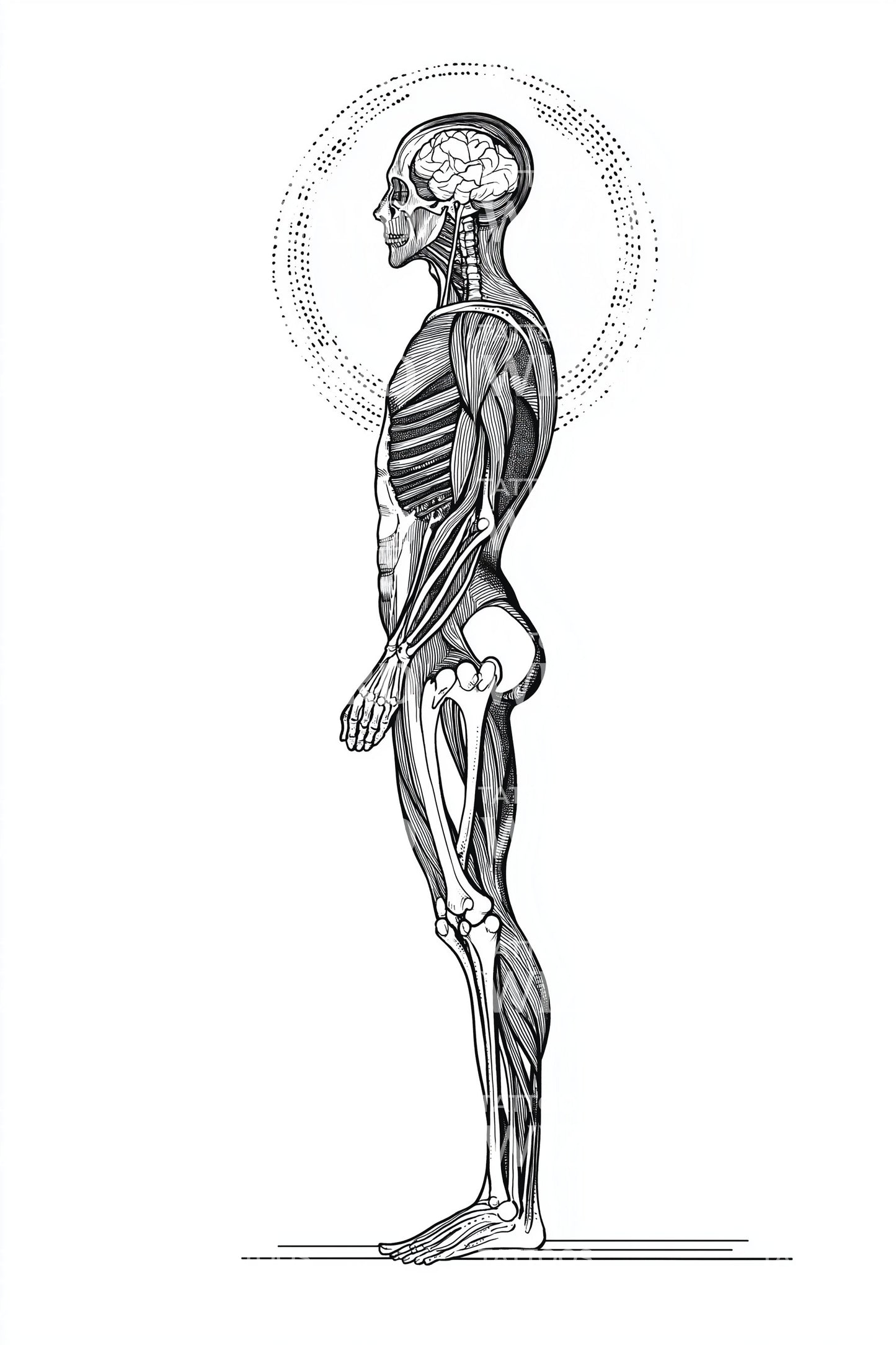 Standing Anatomy Profile Tattoo Illustration