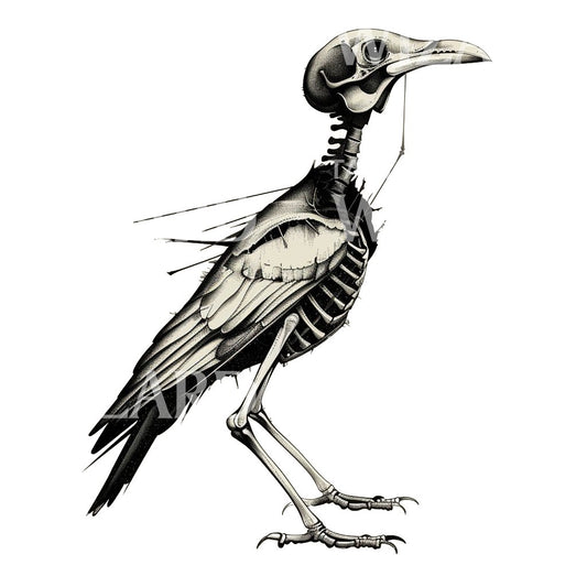 Standing Bird Skeleton in Minimalist Style Tattoo Design