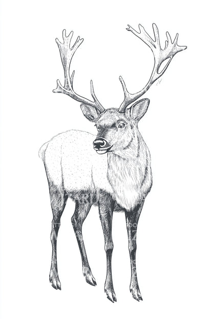 Standing Deer Line Tattoo Design