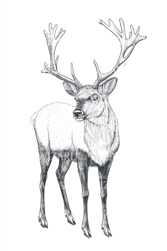 Standing Deer Line Tattoo Design