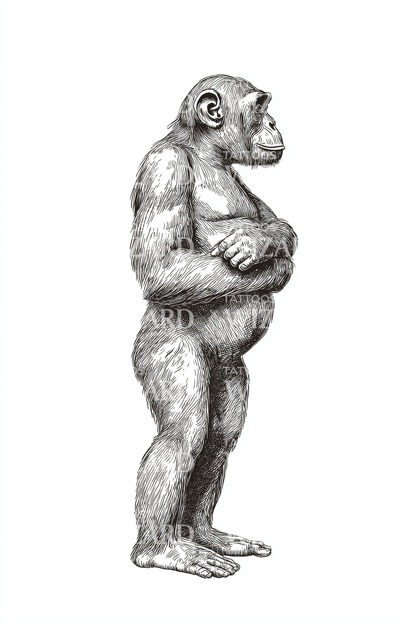 Standing Gorilla Study Tattoo Design