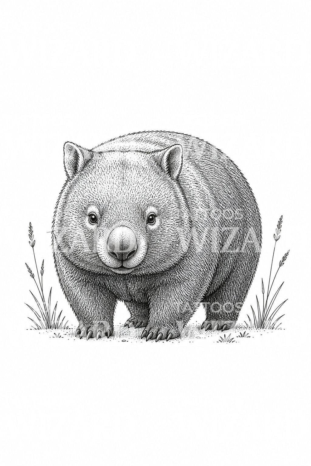 Design per tatuaggio di wombat in piedi a linea sottile