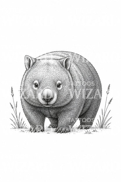 Design per tatuaggio di wombat in piedi a linea sottile