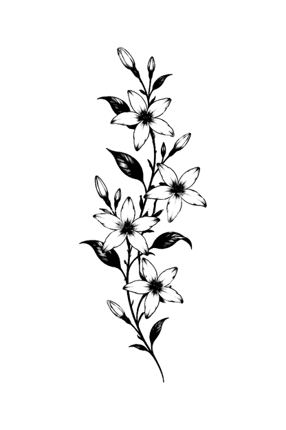 Idée de tatouage fine line d’un brin de jasmin étoilé
