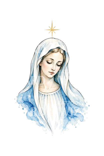 Design di tatuaggio ad acquerello Madonna Stella Maris