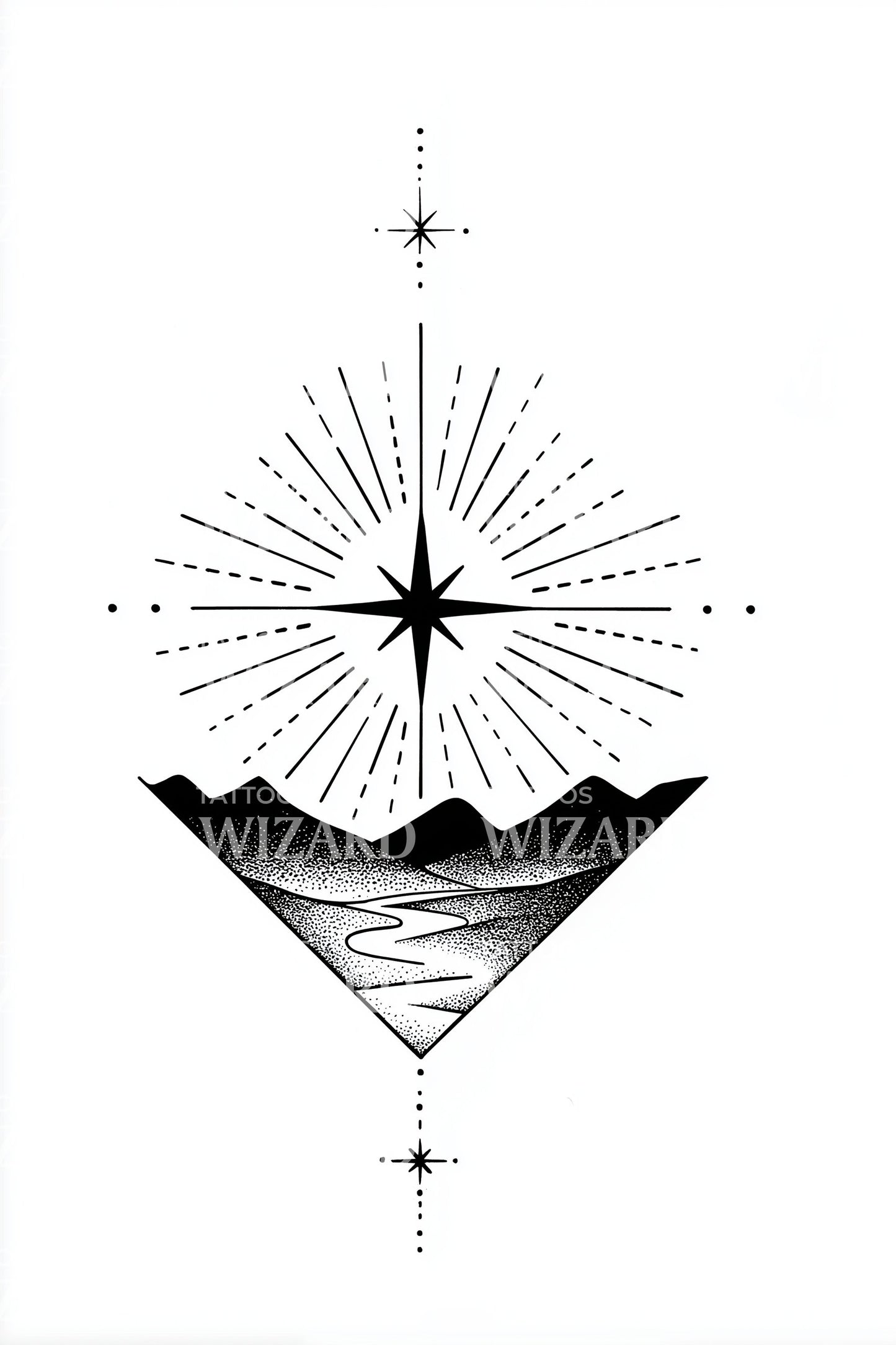 Star over Mountain Valley Tattoo Design