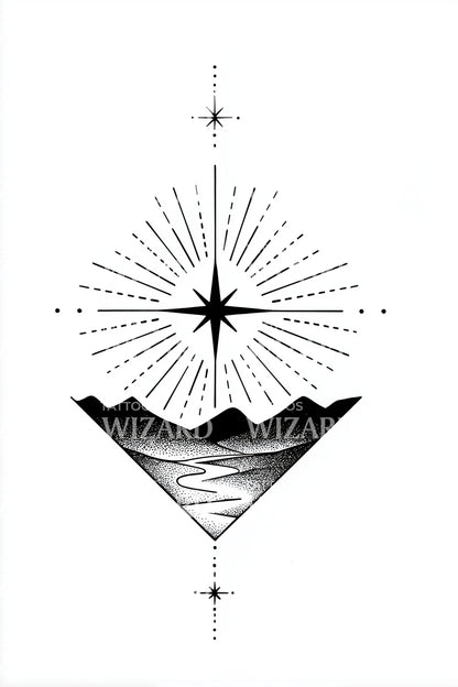 Star over Mountain Valley Tattoo Design