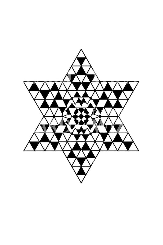 Geometrisk tatoveringsdesign med stjernetetraeder i gitter