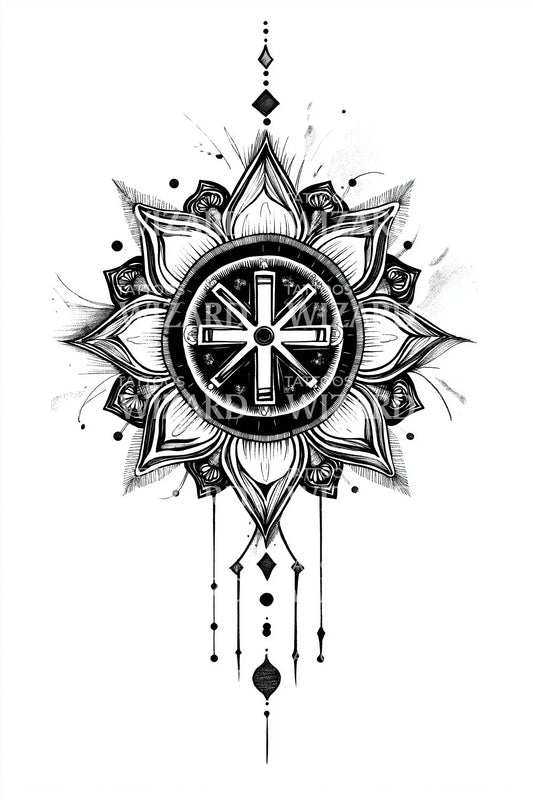 Starburst Compass Cross Tattoo Design
