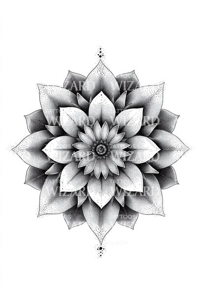 Diseño de tatuaje de flor mandala estallido de estrellas