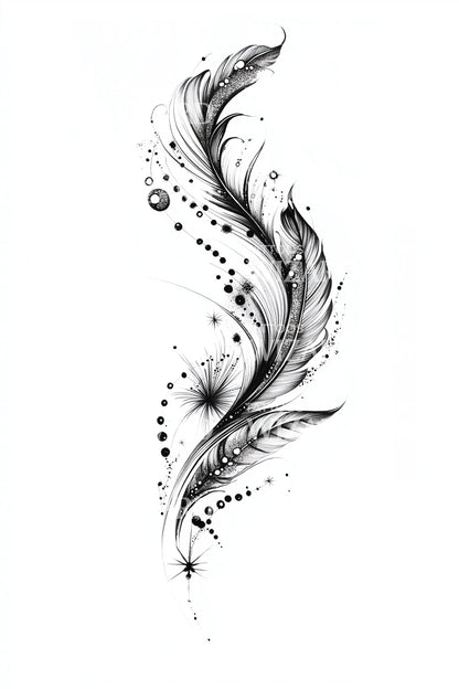 Stardust Feather Swirl Tattoo Idea