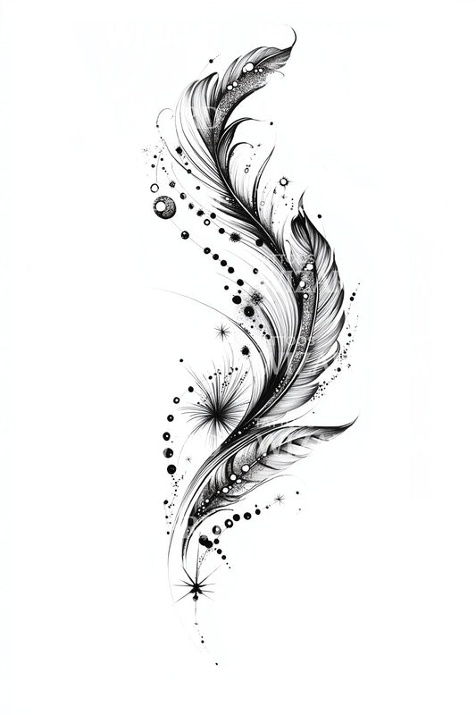 Stardust Feather Swirl Tattoo Idea