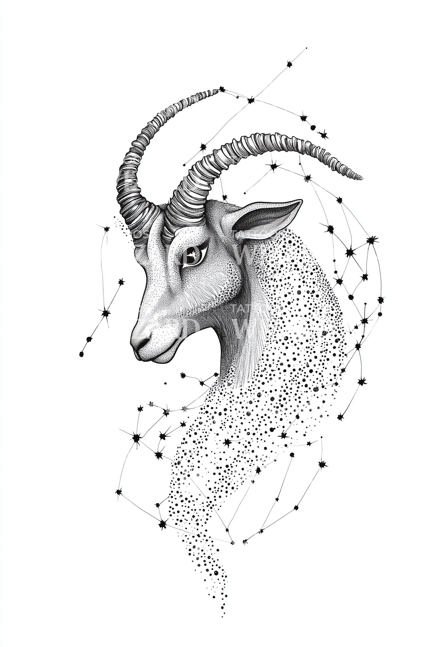 Stardust Ram Profile Tattoo Illustration