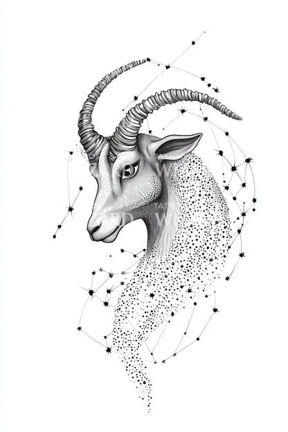 Stardust Ram Profile Tattoo Illustration