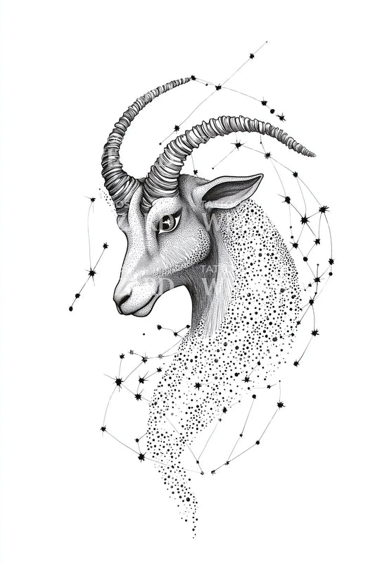 Stardust Ram Profile Tattoo Illustration