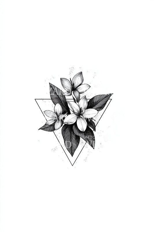 星框茉莉花簇纹身设计
