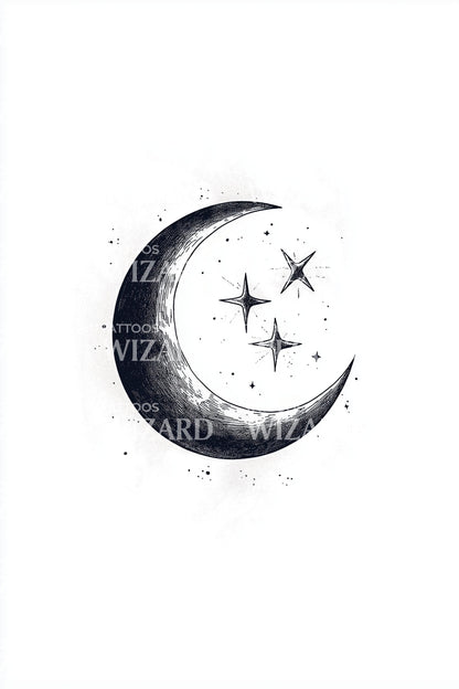 Stargazer Crescent Moon Tattoo Design