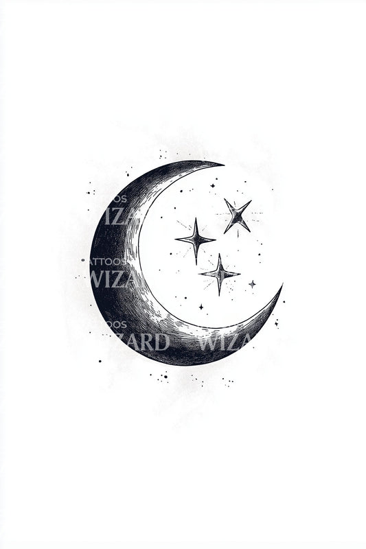 Stargazer Crescent Moon Tattoo Design