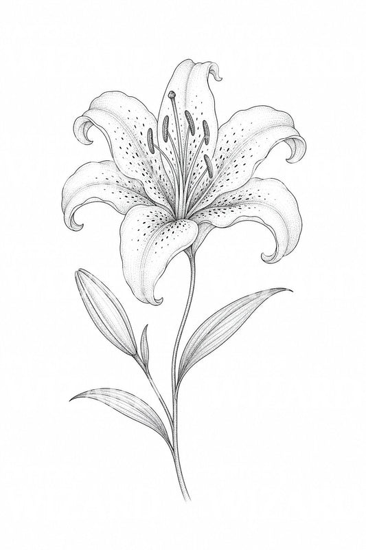 Stargazerlelie fine line tattoo-ontwerp