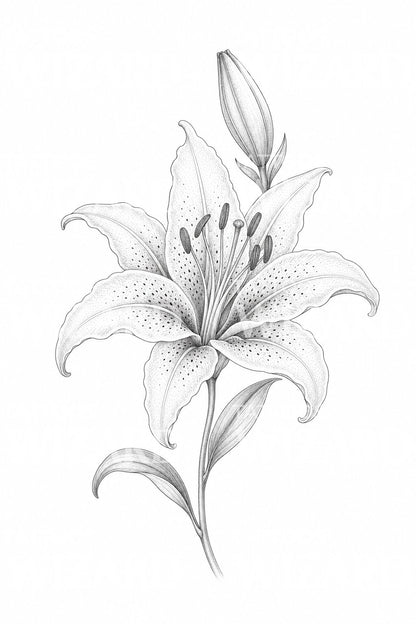 Stargazer Lily Fine Line Tattoo Design