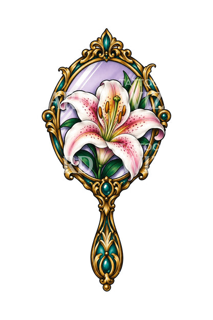 Stargazer Lily Vanity Mirror Tattoo Design