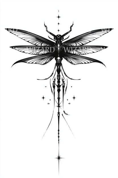 Stargazer Minimal Dragonfly Tattoo Design