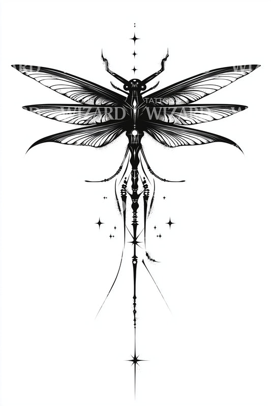 Stargazer Minimal Dragonfly Tattoo Design
