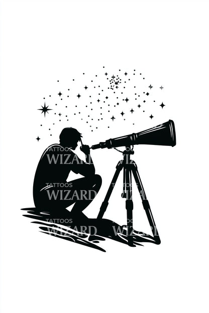 Stargazer Telescope Silhouette Tattoo Design