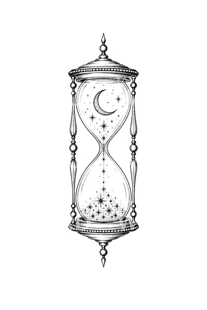Starlight Hourglass Fine Line Tattoo Design