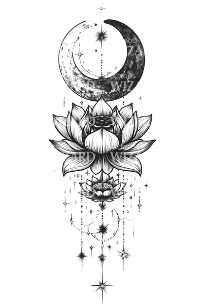 星光新月莲花纹身插图