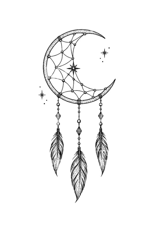 Starlit Half Moon Dream Catcher Tattoo Idea