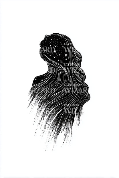 Starlit Woman Profile Tattoo Design