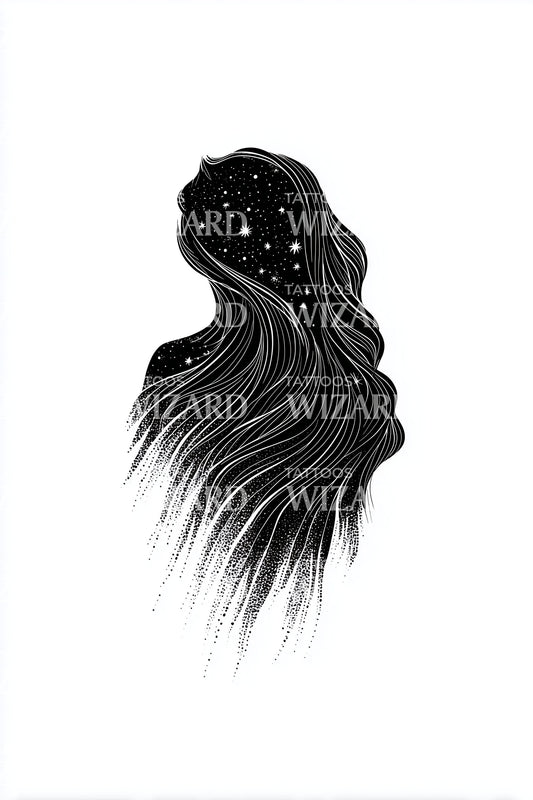 Starlit Woman Profile Tattoo Design