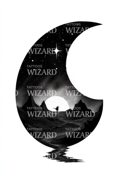 Starry Crescent Horizon Tattoo Design