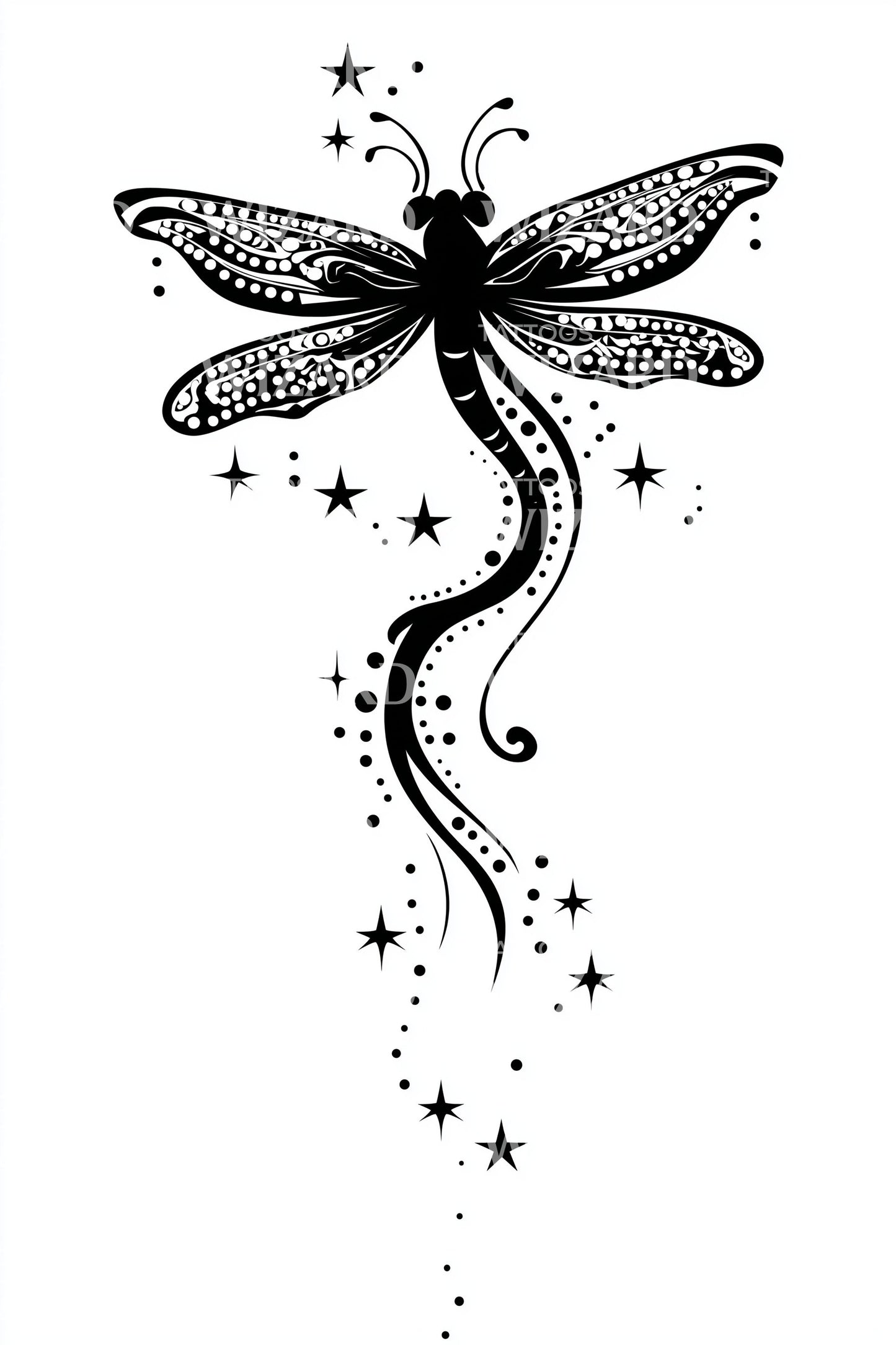 Starry Dragonfly Flow Tattoo Design