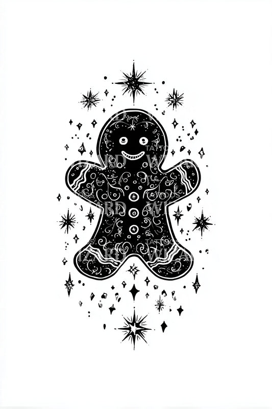 Starry Gingerbread Cookie Tattoo Illustration