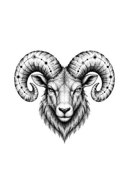 Starry Horned Aries Stipple Tattoo Design