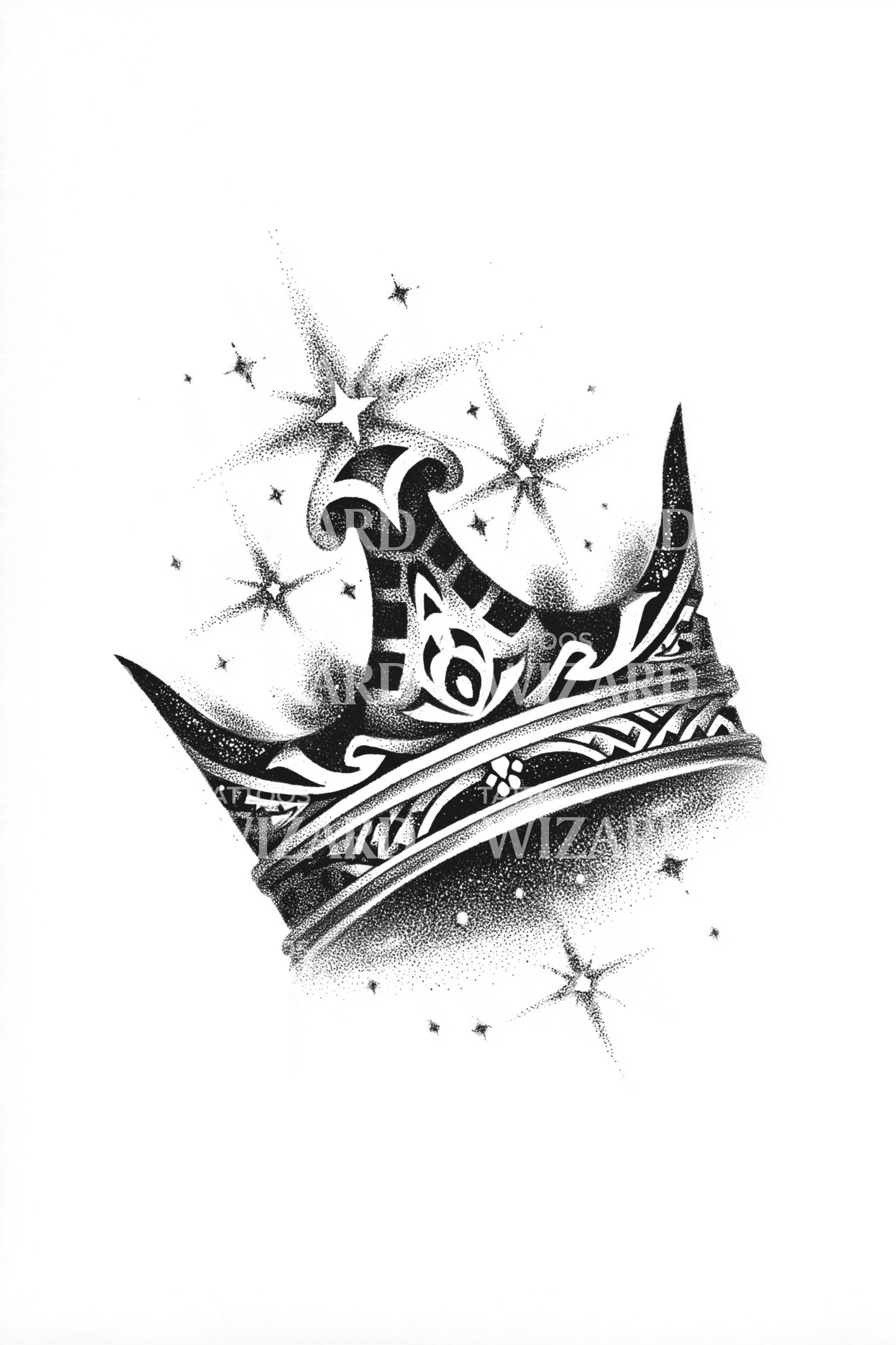Starry Tilted Crown Tattoo Design