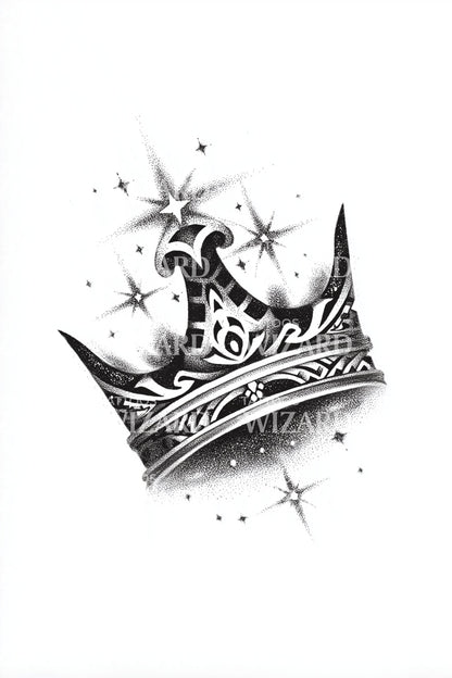 Starry Tilted Crown Tattoo Design