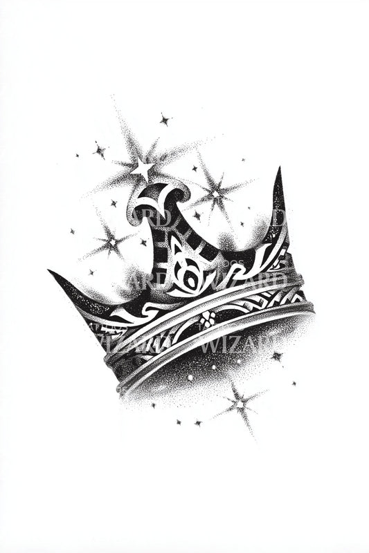 Starry Tilted Crown Tattoo Design