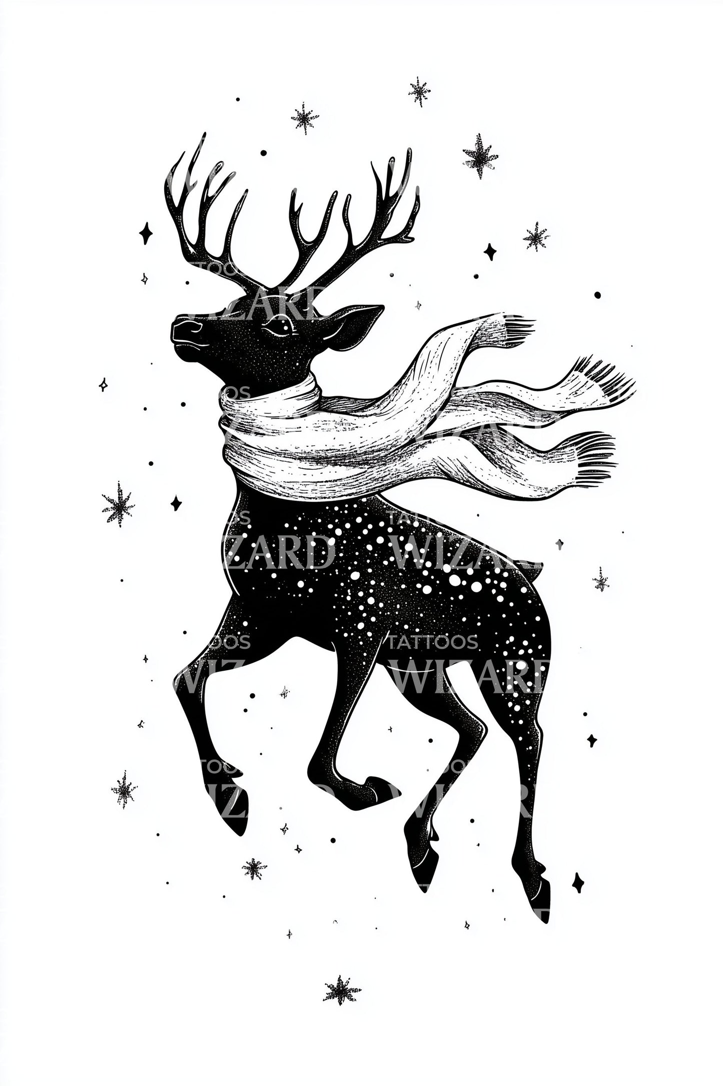 Starry Winter Reindeer Tattoo Illustration