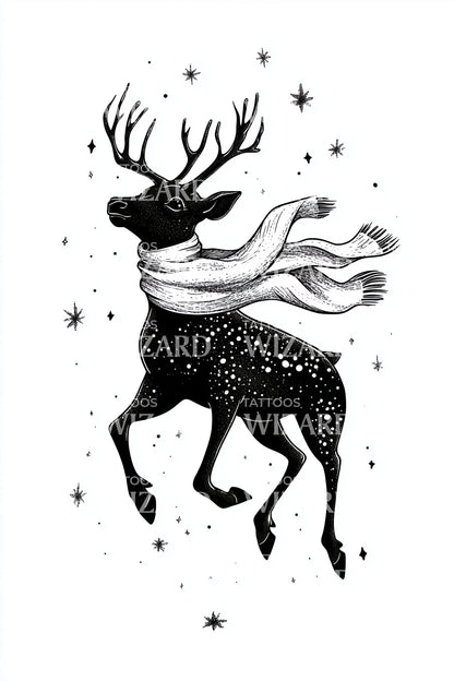 Starry Winter Reindeer Tattoo Illustration