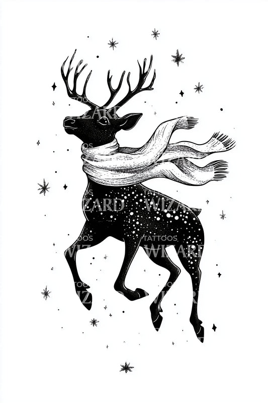 Starry Winter Reindeer Tattoo Illustration