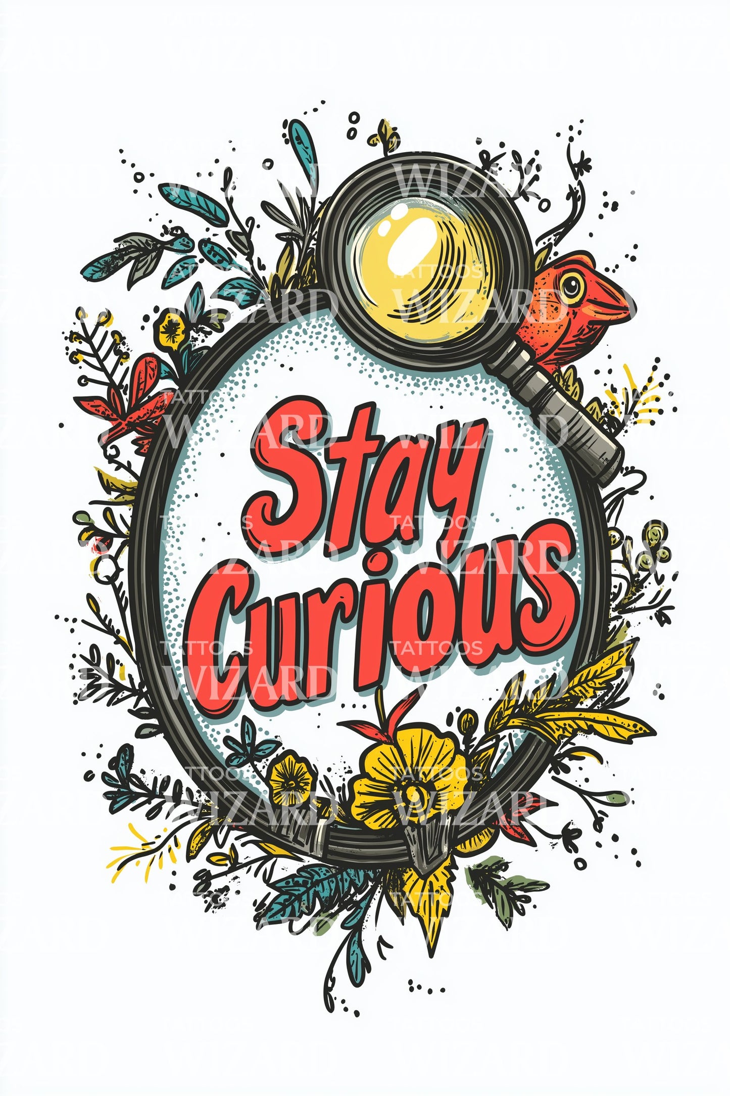 Stay Curious Vintage Emblem Tattoo Design