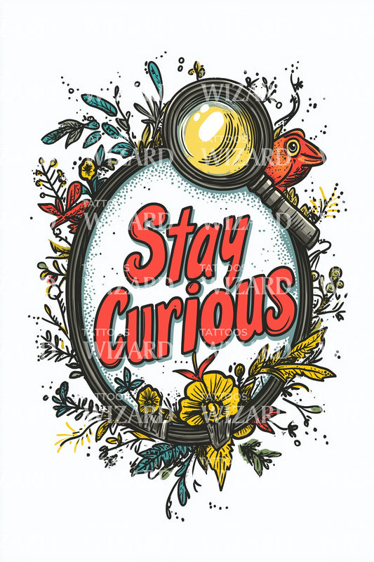 Stay Curious Vintage Emblem Tattoo Design