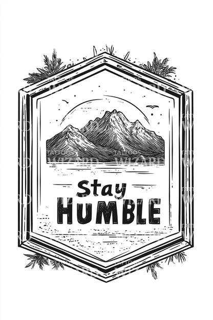 Stay Humble Mountain Emblem Tattoo Design