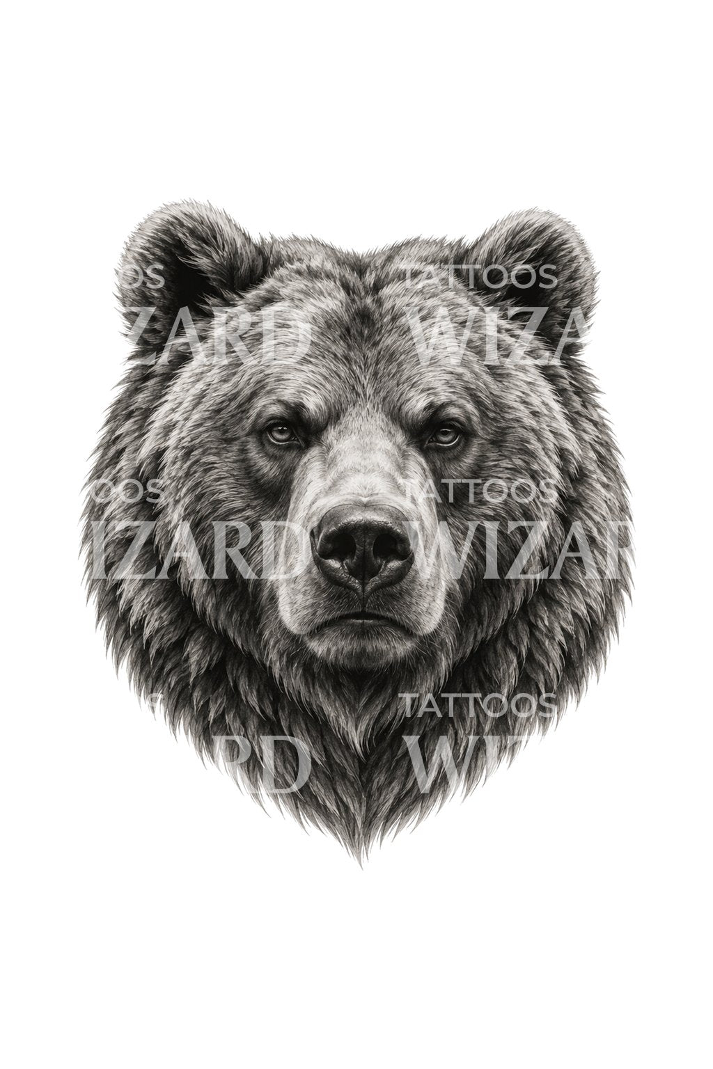 Steady Gaze Grizzly Portrait Tattoo Design