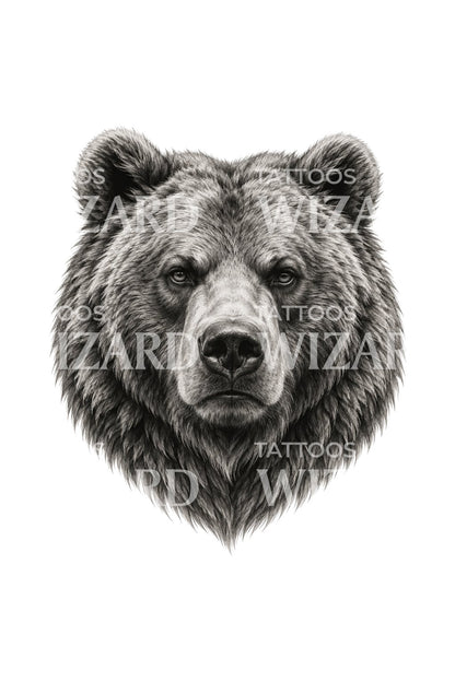 Steady Gaze Grizzly Portrait Tattoo Design