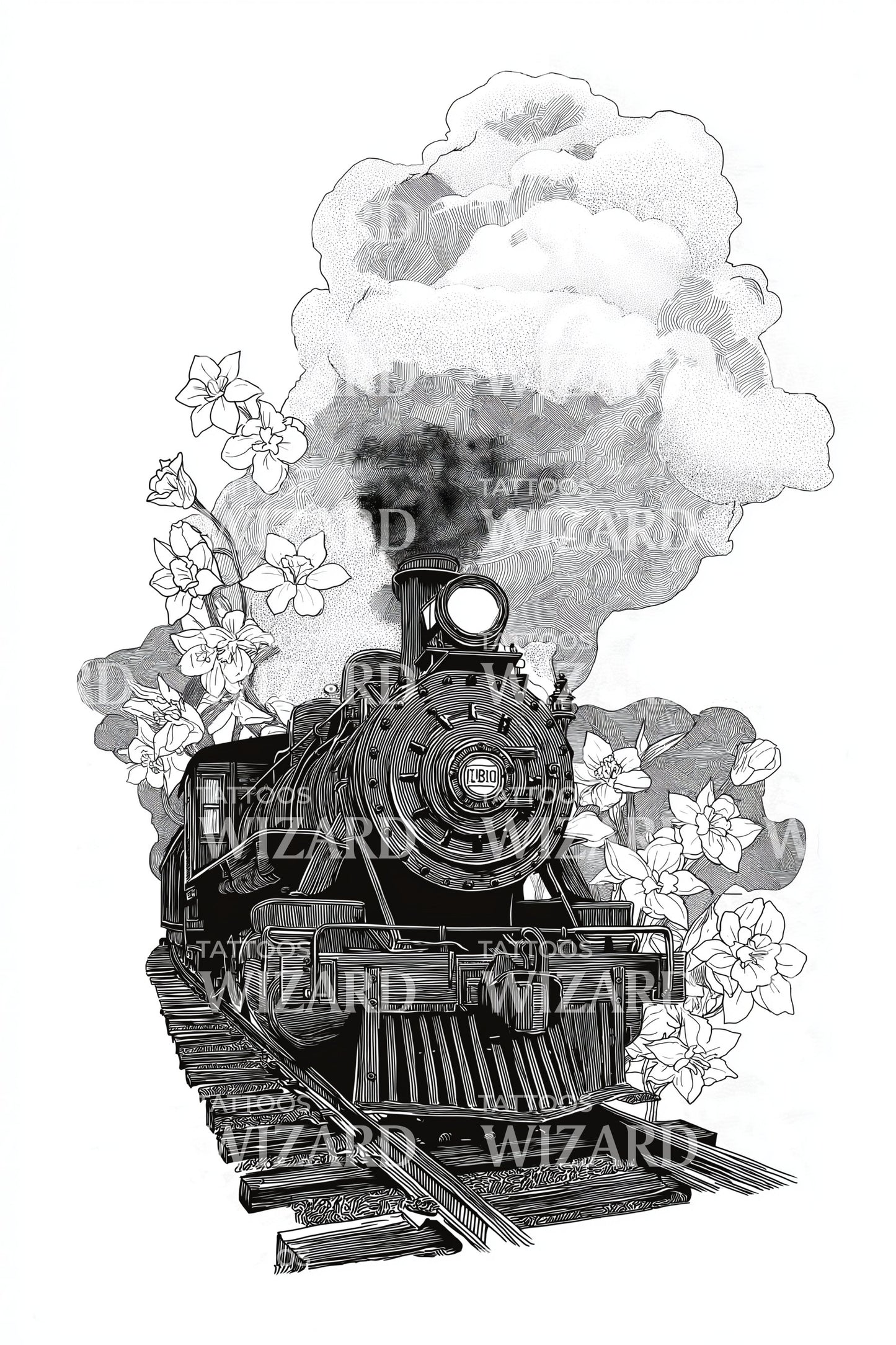 Steam Engine Voyage Tattoo Illustration