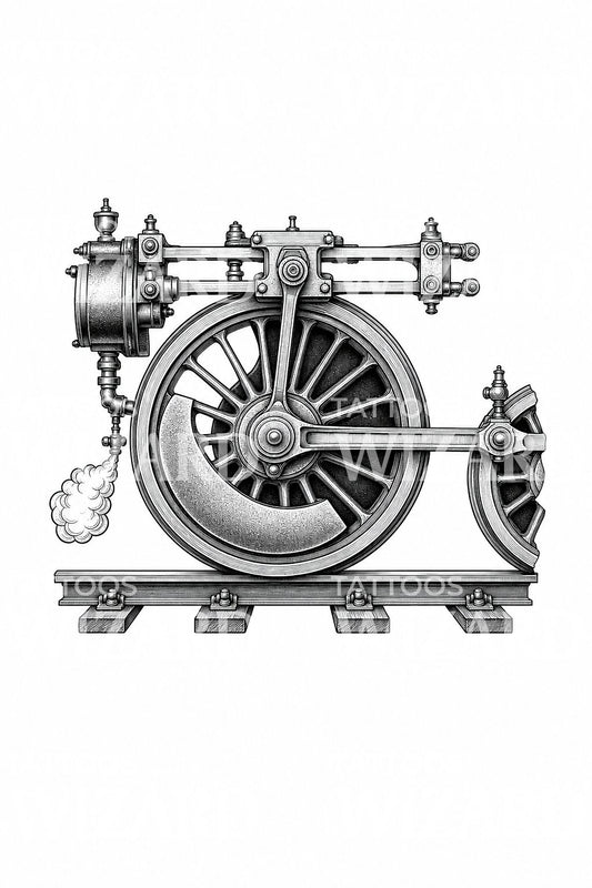 Ilustración de tatuaje de rueda motriz de locomotora de vapor